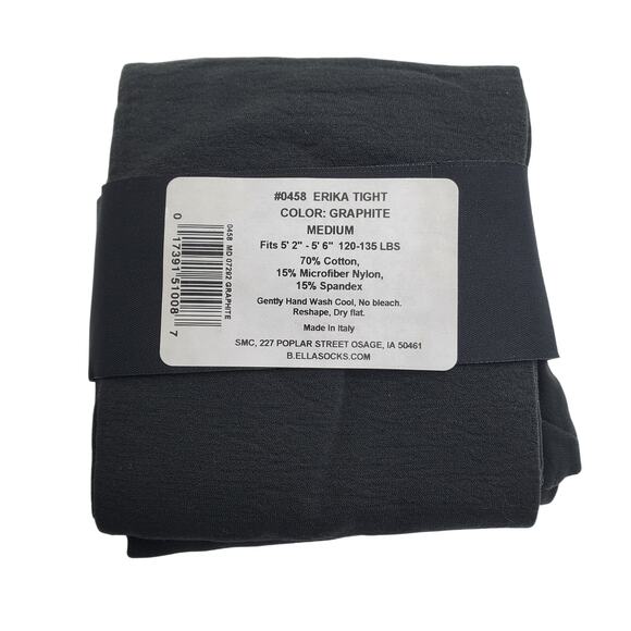 70% Cotton Blend Tights MEDIUM Graphite Gray B.ella Erika Opaque Italy Hosiery - Picture 4 of 6